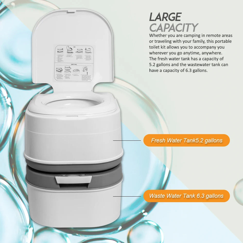 Portable Camping Toilet Potty With Tissue Storage Five Point Eight Gallon RV