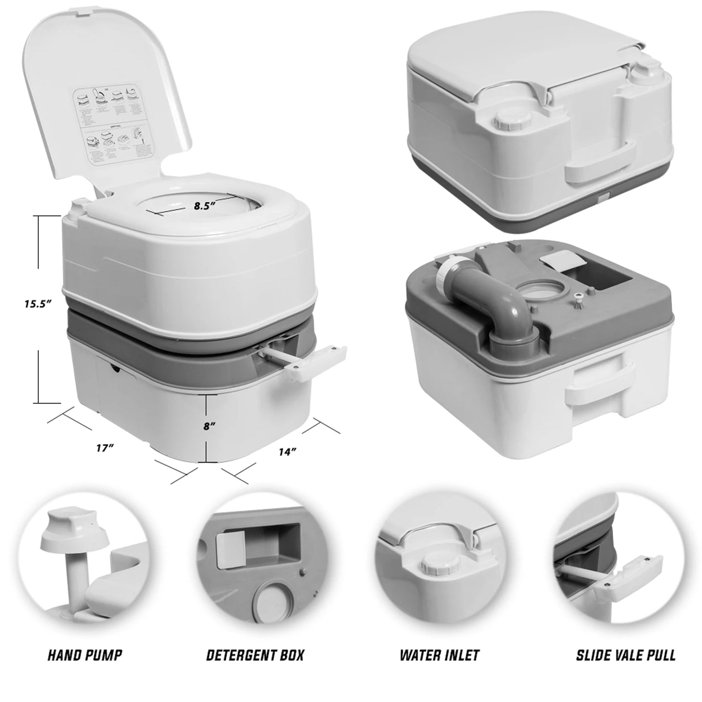 Portable Camping Toilet Potty With Tissue Storage Five Point Eight Gallon RV