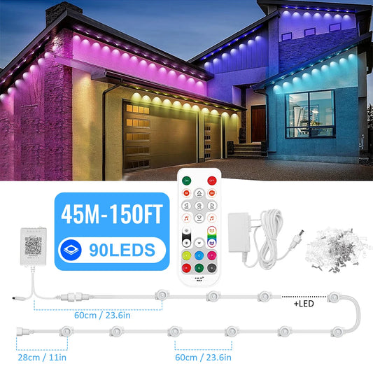 Aiopp Smart RGB Permanent Outdoor Lights 100 Ft IP68 Waterproof LEDs