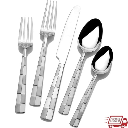 20-Piece Stainless Steel Flatware Set For Four With Dishwasher Safe Frosted Polished Design Easy Care By XMSJ Dinnerware