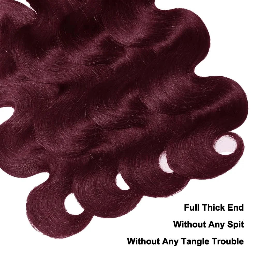 Elevate your look with luxurious Burgundy body wave extensions that blend seamlessly with your natural hair and add effortless glamour.