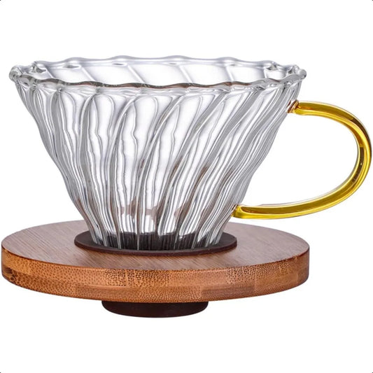 Accor Glass Coffee Dripper Pour Over Cone 14 Cup With Bamboo Stand