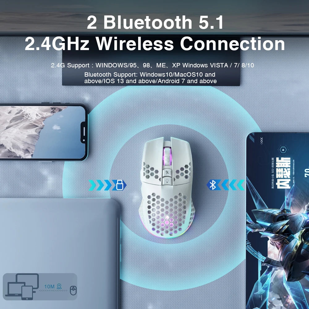 Aula SM600 Wireless Gaming Mouse 3 Mode Connection Ergonomic Rechargeable USB Bluetooth Macro Software