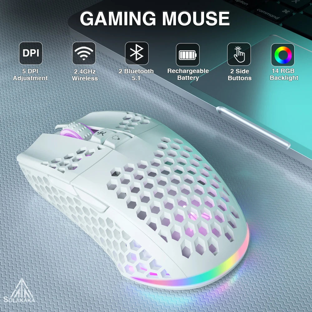 Aula SM600 Wireless Gaming Mouse 3 Mode Connection Ergonomic Rechargeable USB Bluetooth Macro Software